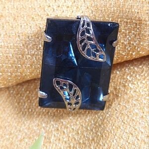 Vintage Blue Rhinestone Rectangle Shape Brooch